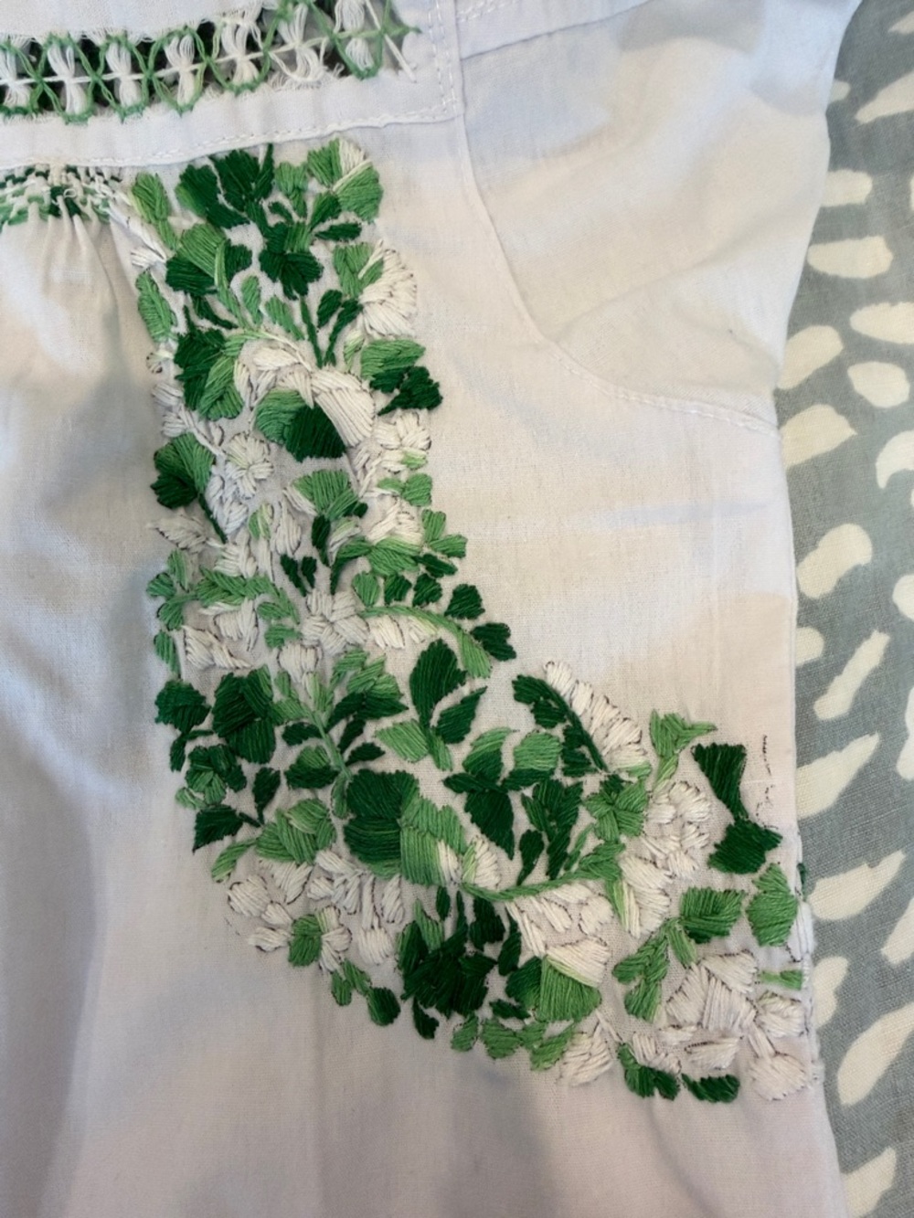 White Blouse with Green Floral Embroidery - Picture 4 of 9
